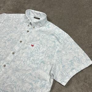 Southern Marsh Shirt Mens XL Linen Blend Button Flamingo Leaves Casual Summer